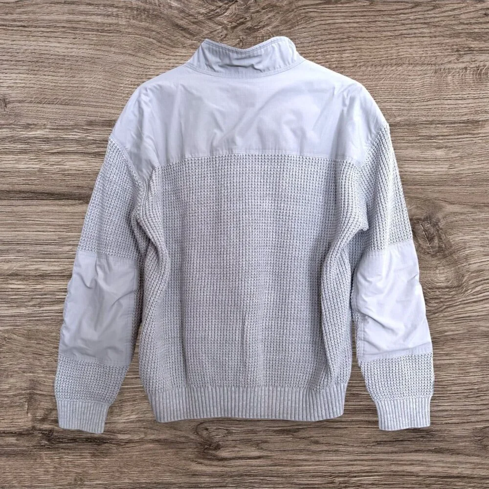 Bass Outdoor Quarter Zip Sweater Gray Waffle Knit Pullover Men XL Utility Pocket